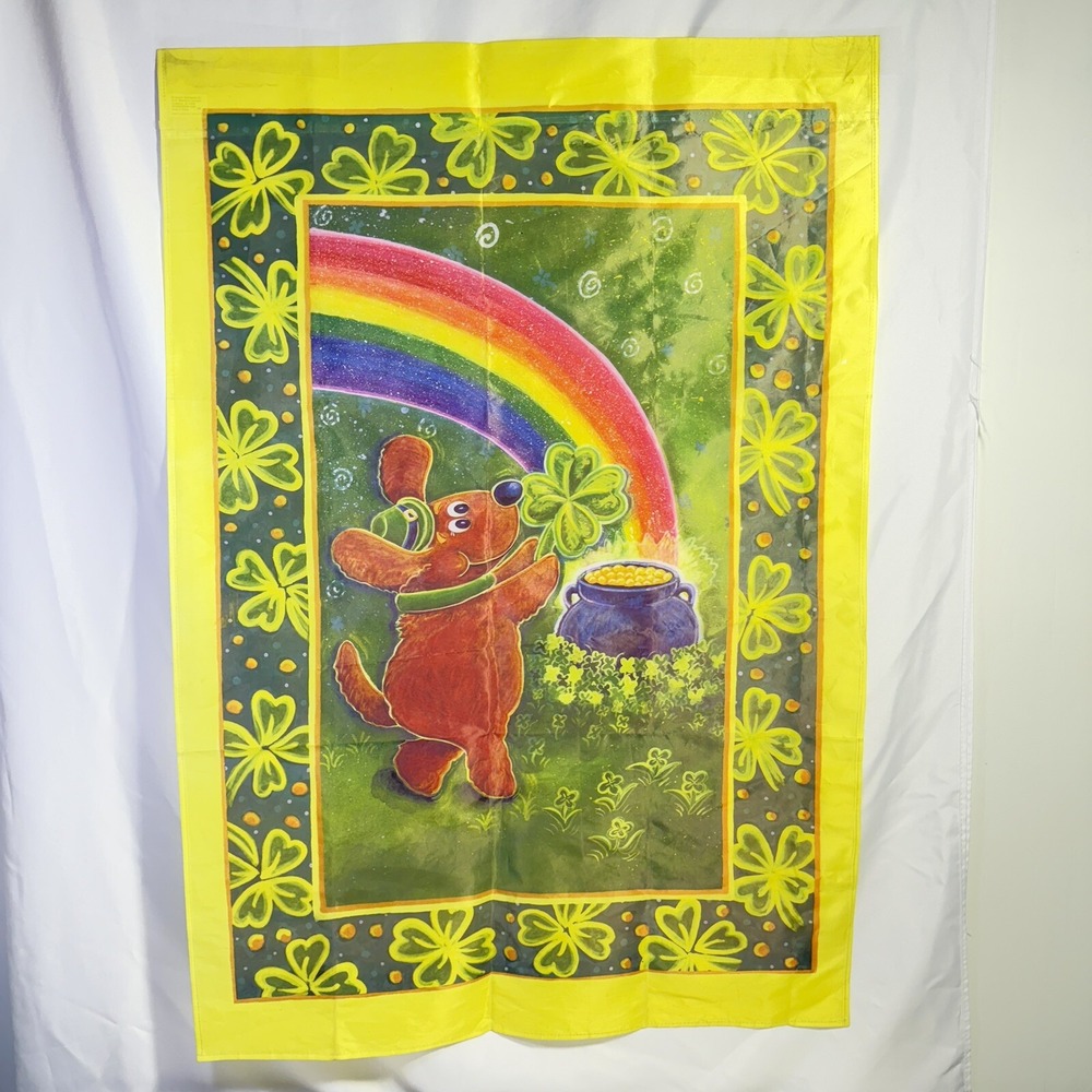 Vintage‎ St. Patrick Day Yard Flag Dog With Pot Of Gold